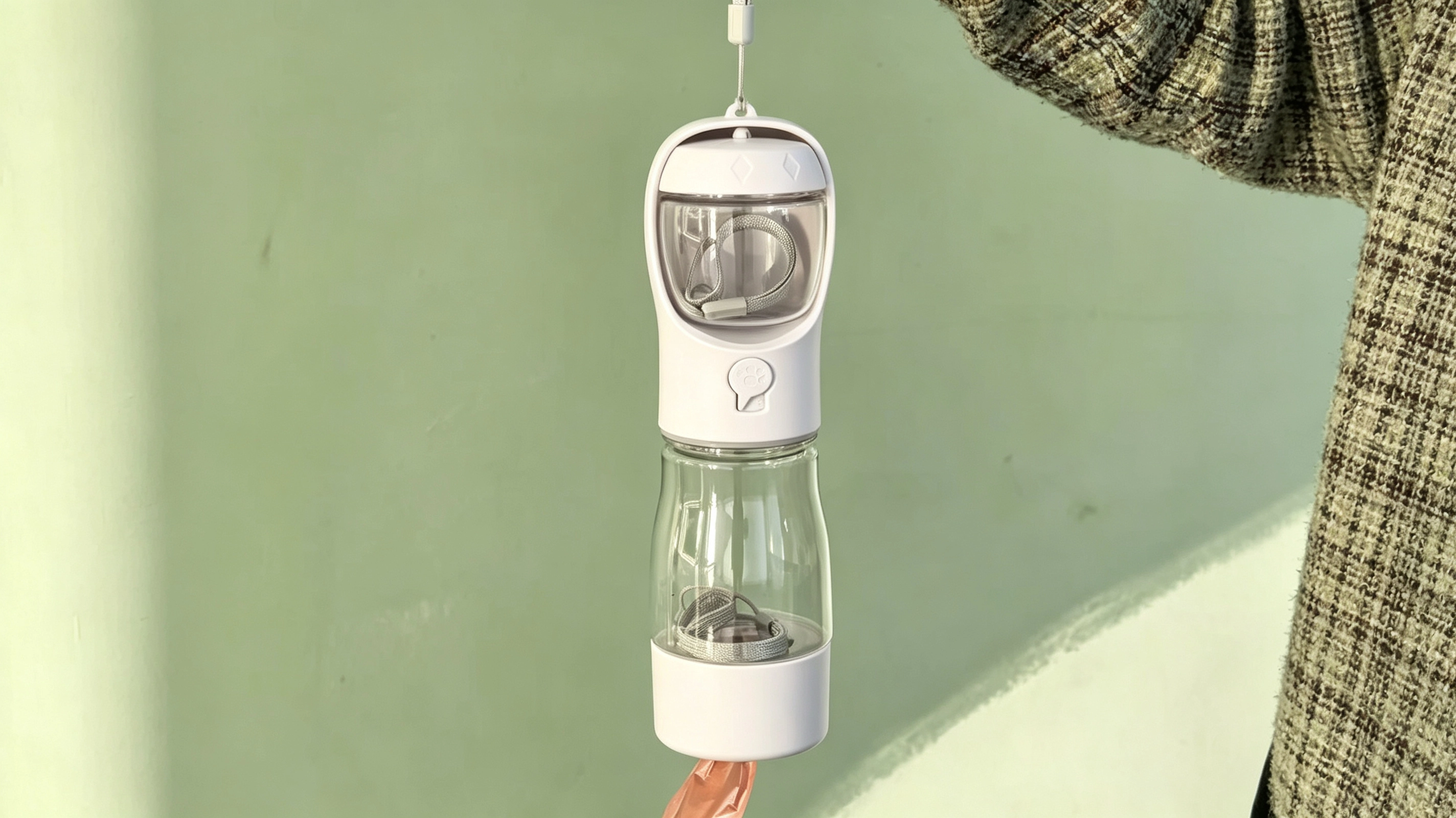 3-in-1 Pet Water Bottle – Water, Food & Waste Bag Storage