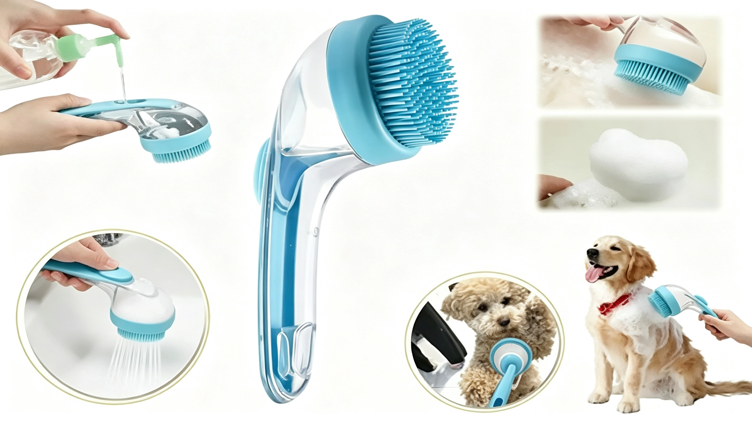 Pet Grooming Brush with Soap Dispenser – Soft Silicone, Wet & Dry Use