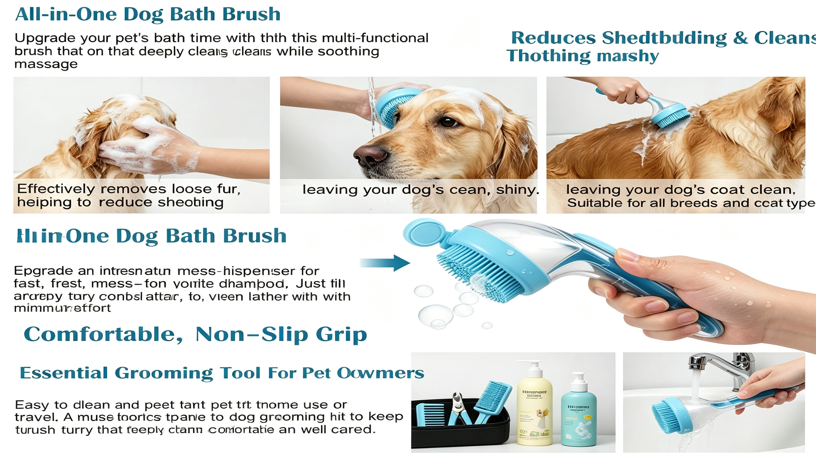 Pet Grooming Brush with Soap Dispenser – Soft Silicone, Wet & Dry Use