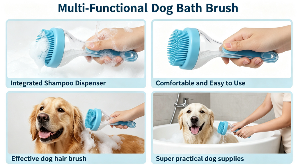 Pet Grooming Brush with Soap Dispenser – Soft Silicone, Wet & Dry Use