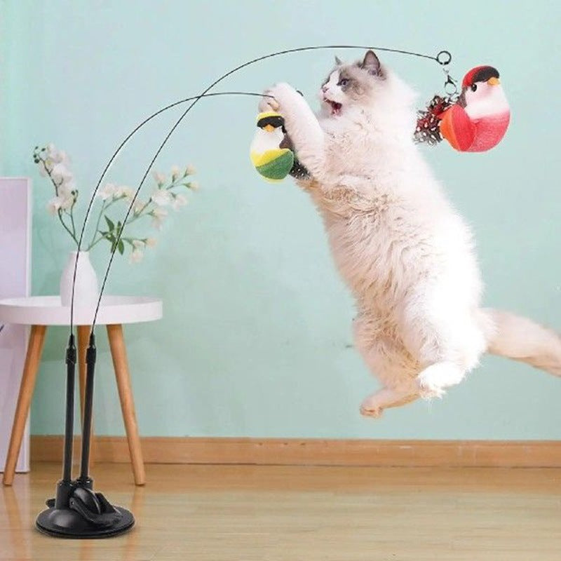 Interactive Bird Cat Toy – Suction Cup Stand, Spring Wire, Feather Birds