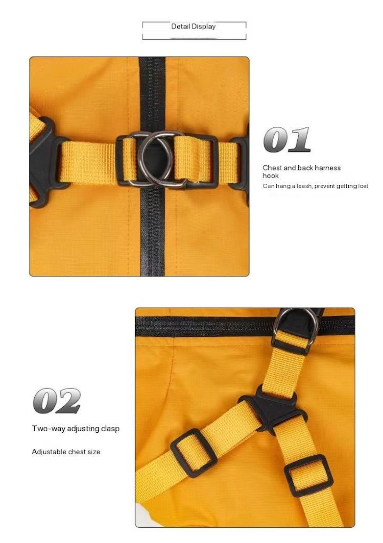 Waterproof Dog Raincoat – Harness Hook, Reflective Strip, Breathable Lining