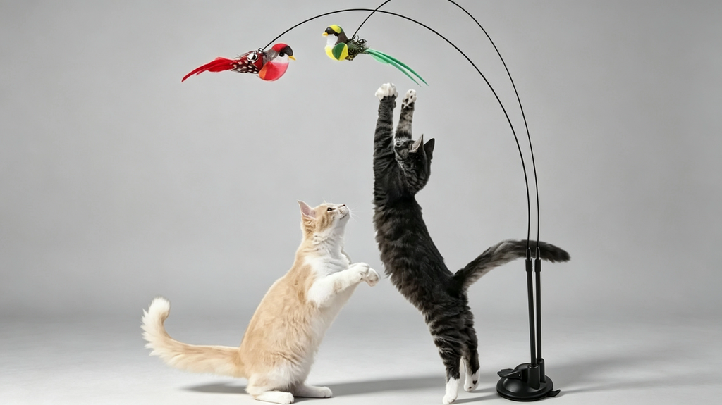 Interactive Bird Cat Toy – Suction Cup Stand, Spring Wire, Feather Birds