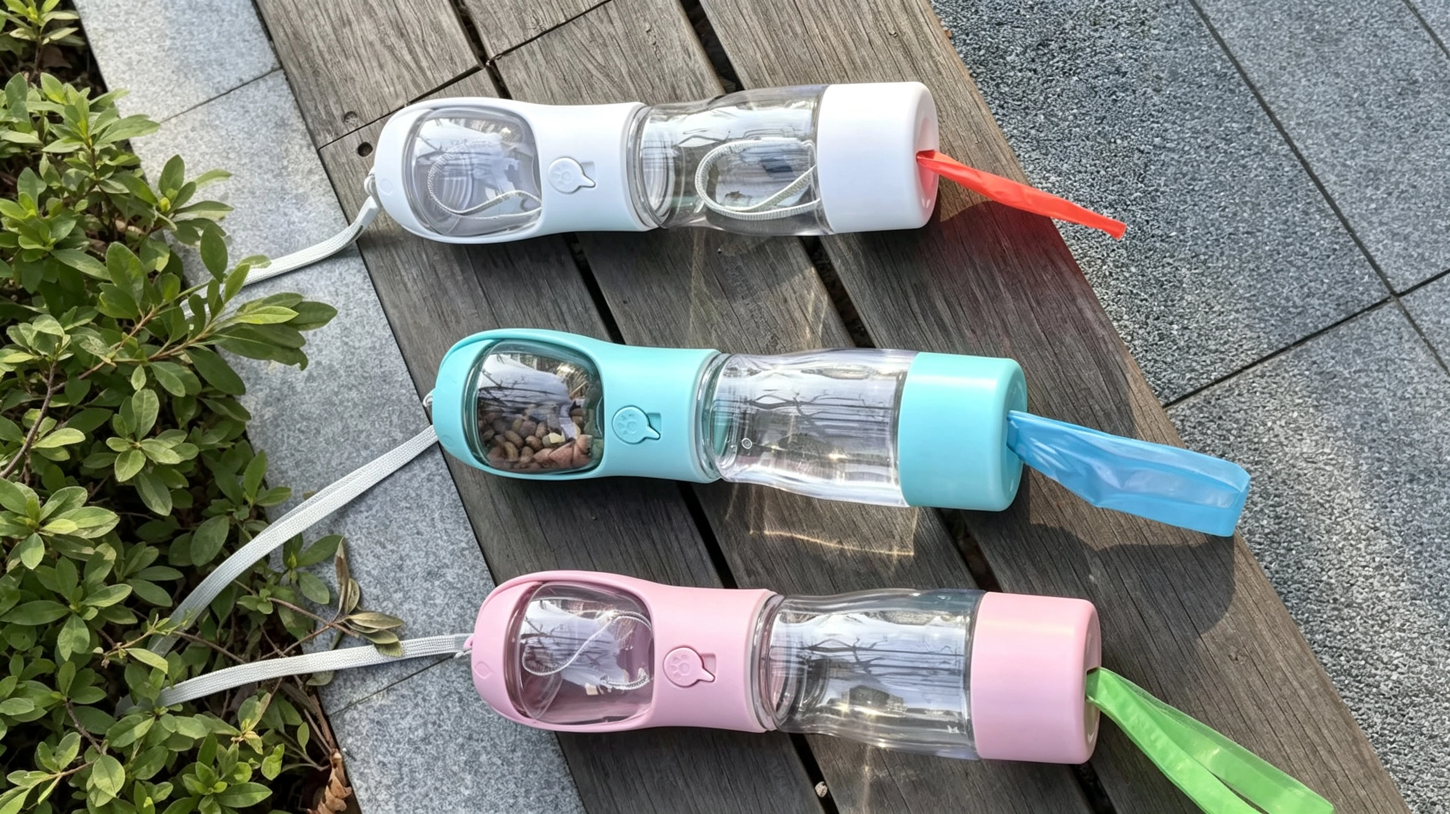 3-in-1 Pet Water Bottle – Water, Food & Waste Bag Storage